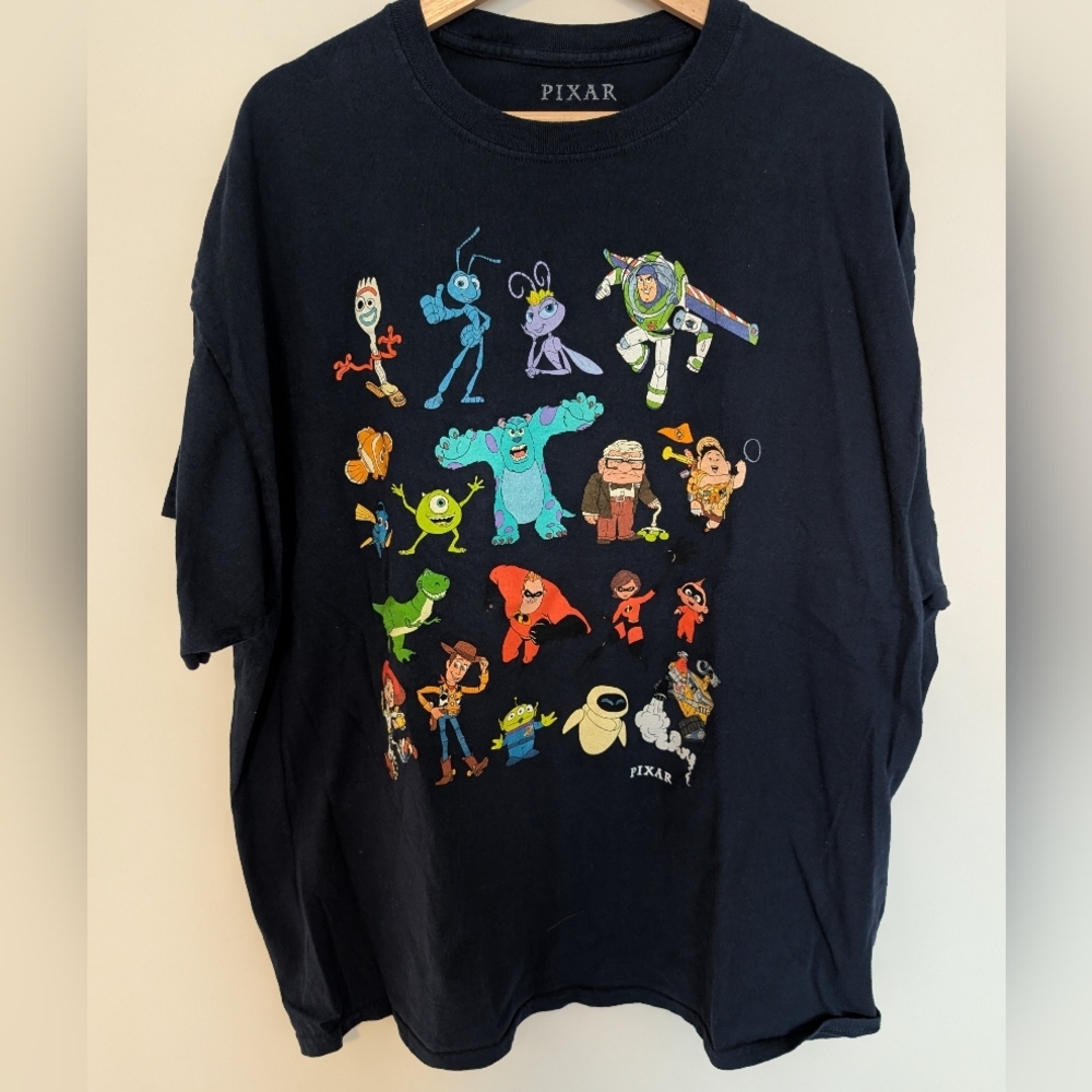 Disney Pixar Characters Adult Blue Graphic Logo Short Sleeve T-Shirt Size XXL